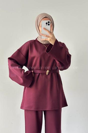 Claret Red Crew Neck Long Arm Cotton Regular Trousers Comfortable Suit