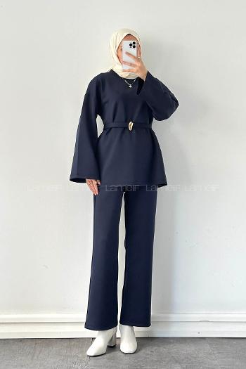Lamelif Scuba Tesettür İkili Takım Lacivert