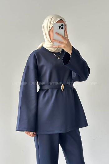 Lamelif Scuba Tesettür İkili Takım Lacivert