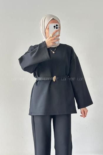 Lamelif Scuba Tesettür İkili Takım Siyah