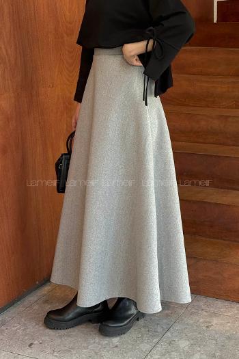 Lamelif Kaşe Etek Gri