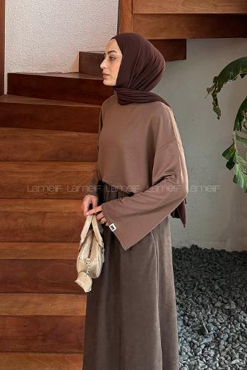 Lamelif Kol Armalı Sweatshirt Soft Kahve