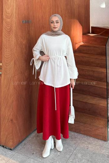 Lamelif Kol Biyeli Sweat Beyaz