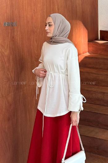 Lamelif Kol Biyeli Sweat Beyaz
