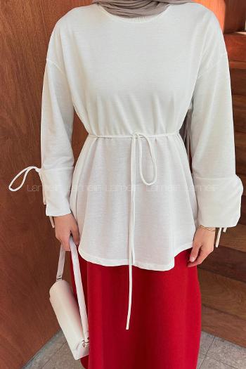Lamelif Kol Biyeli Sweat Beyaz