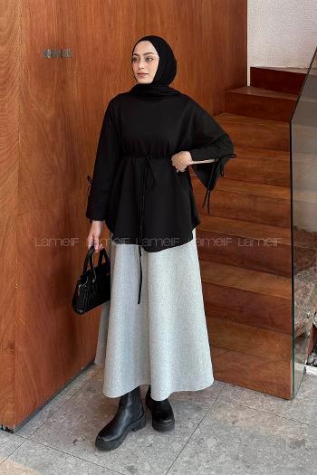 Lamelif Kol Biyeli Sweat Siyah