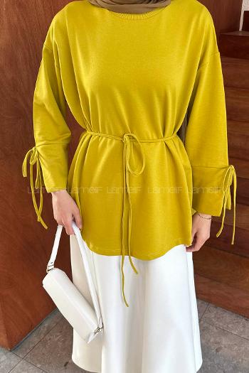 Lamelif Kol Biyeli Sweat Yağ Yeşili