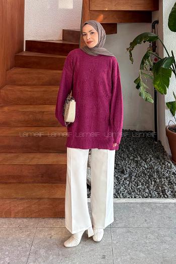 Lamelif Nakışlı Kazak Fuşya