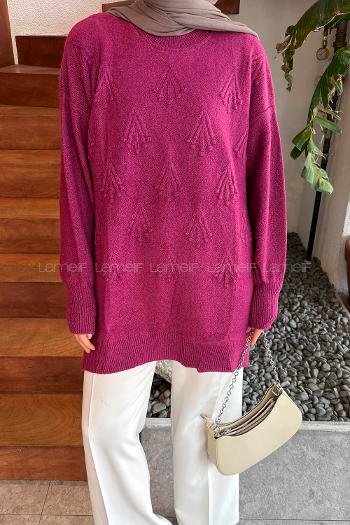 Lamelif Nakışlı Kazak Fuşya