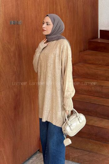 Lamelif Nakışlı Kazak Sütlü Kahve