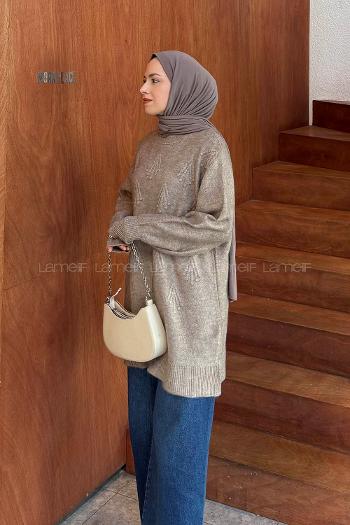 Lamelif Nakışlı Kazak Vizonrengi