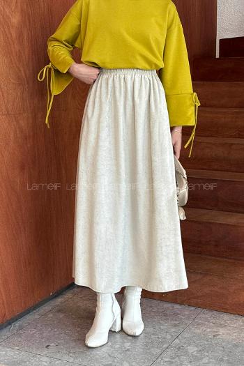 Lamelif Tesettür Süet Etek Taş Rengi