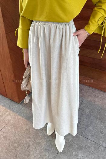 Lamelif Tesettür Süet Etek Taş Rengi