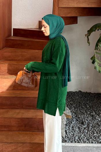 Lamelif Triko Tesettür Kazak Çimen Yeşili