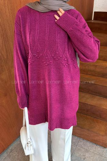 Lamelif Triko Tesettür Kazak Fuşya