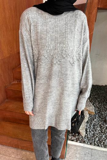Lamelif Triko Tesettür Kazak Gri