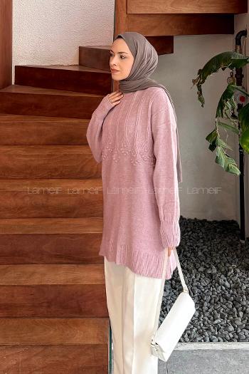 Lamelif Triko Tesettür Kazak Lila