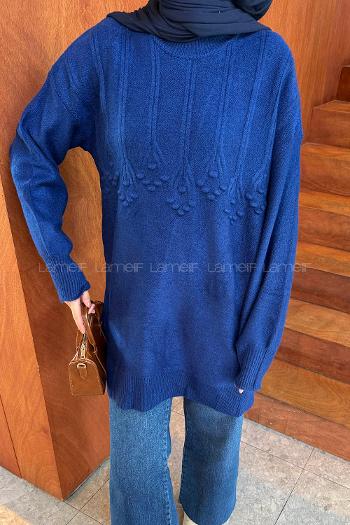 Lamelif Triko Tesettür Kazak Saks Mavisi