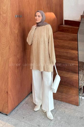Lamelif Triko Tesettür Kazak Sütlü Kahve