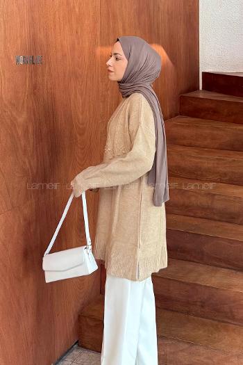 Lamelif Triko Tesettür Kazak Sütlü Kahve