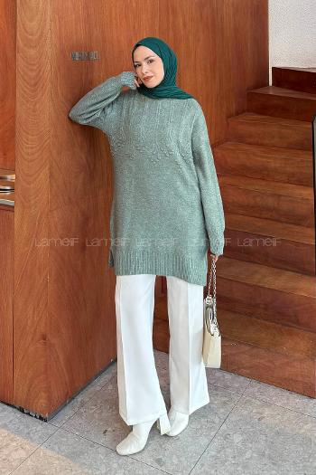 Lamelif Triko Tesettür Kazak Yeşil
