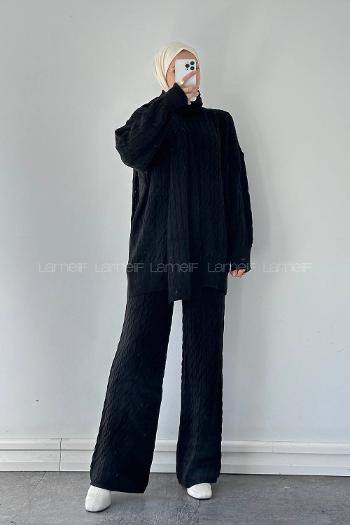 Black Choker Neck Long Arm Acrylic Regular Trousers Comfortable Suit