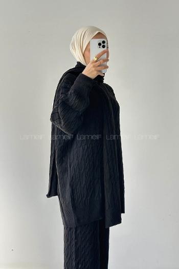 Black Choker Neck Long Arm Acrylic Regular Trousers Comfortable Suit