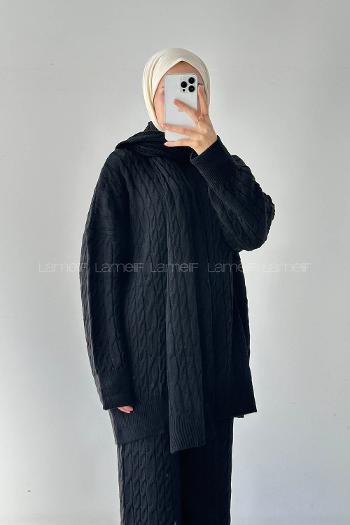 Black Choker Neck Long Arm Acrylic Regular Trousers Comfortable Suit