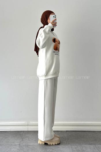 Lamelif Ayıcık Baskılı İkili Takım Beyaz