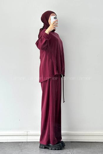 Claret Red Crew Neck Long Arm Cotton Regular Trousers Comfortable Suit