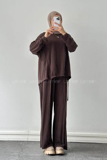 Brown Crew Neck Long Arm Cotton Regular Trousers Comfortable Suit
