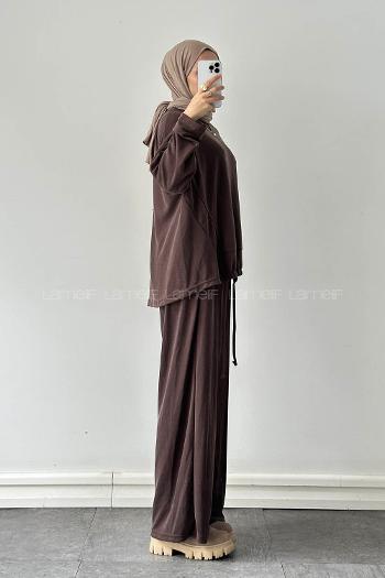 Brown Crew Neck Long Arm Cotton Regular Trousers Comfortable Suit