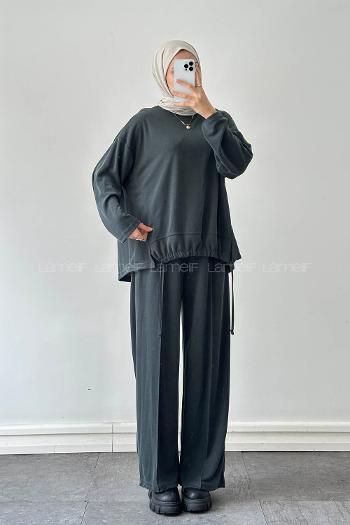 Oil Green Crew Neck Long Arm Cotton Regular Trousers Comfortable Suit