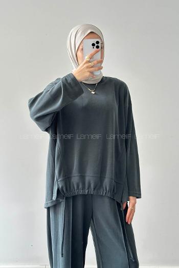 Oil Green Crew Neck Long Arm Cotton Regular Trousers Comfortable Suit