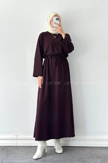 Lamelif Bel Tünel Detaylı Elbise Bordo