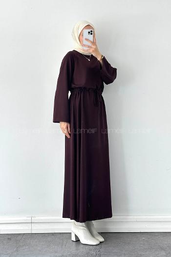 Lamelif Bel Tünel Detaylı Elbise Bordo