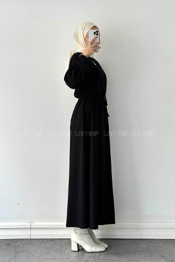 Lamelif Bel Tünel Detaylı Elbise Siyah