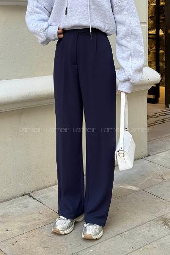 Lamelif Cırt Kapamalı Krep Pantolon Lacivert