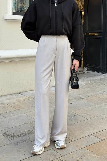 Lamelif Cırt Kapamalı Krep Pantolon Taş Rengi