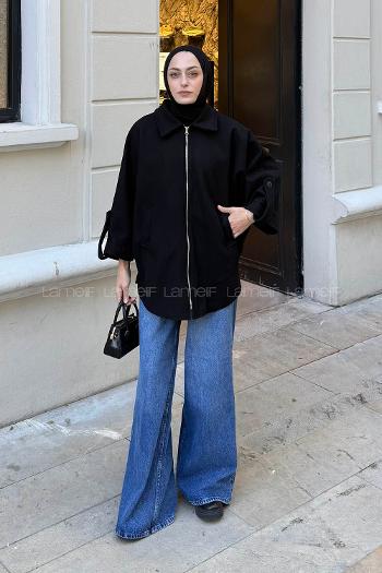 Black Shirt Collar Long Arm Coat