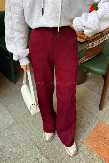 Lamelif Fitilli Triko Pantolon Bordo