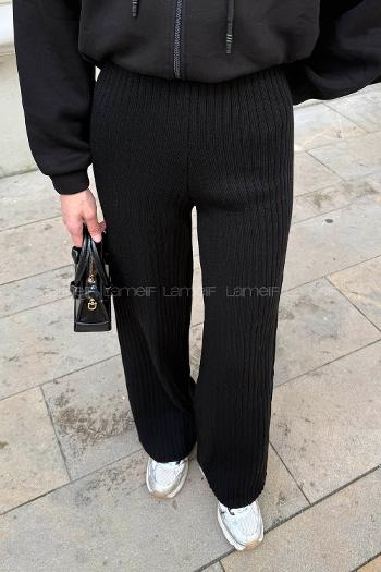 Black Knitwear Normal Waist Comfortable Pants