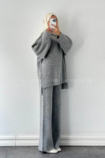 Lamelif Fitilli Triko Takım Gri