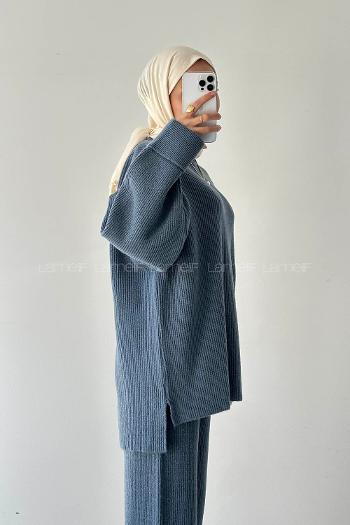 Lamelif Fitilli Triko Takım İndigo