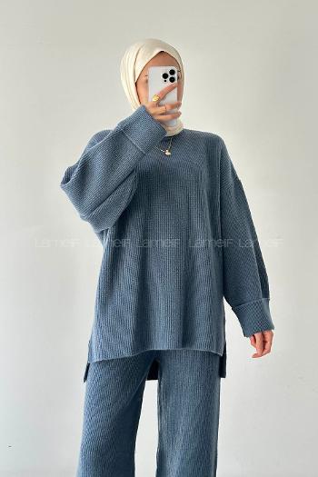 Lamelif Fitilli Triko Takım İndigo