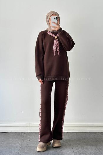 Lamelif Fularlı İkili Takım Kahverengi