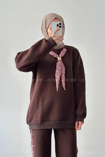 Lamelif Fularlı İkili Takım Kahverengi