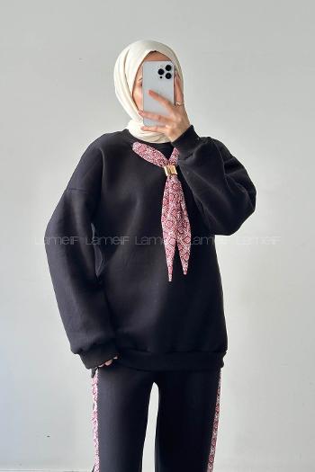 Lamelif Fularlı İkili Takım Siyah