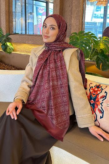 Lamelif Guess Desen Kaşmir Çift Taraflı Şal Bordo