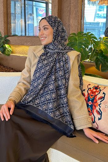 Midnight Blue Cotton Fabric Striped Shawl